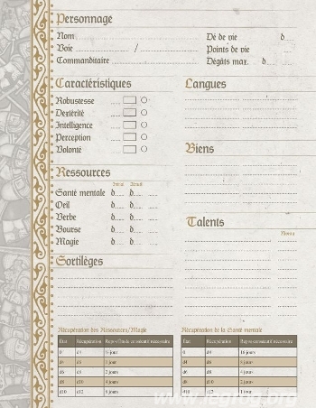 Couverture de Bloc de Feuilles de Personnage